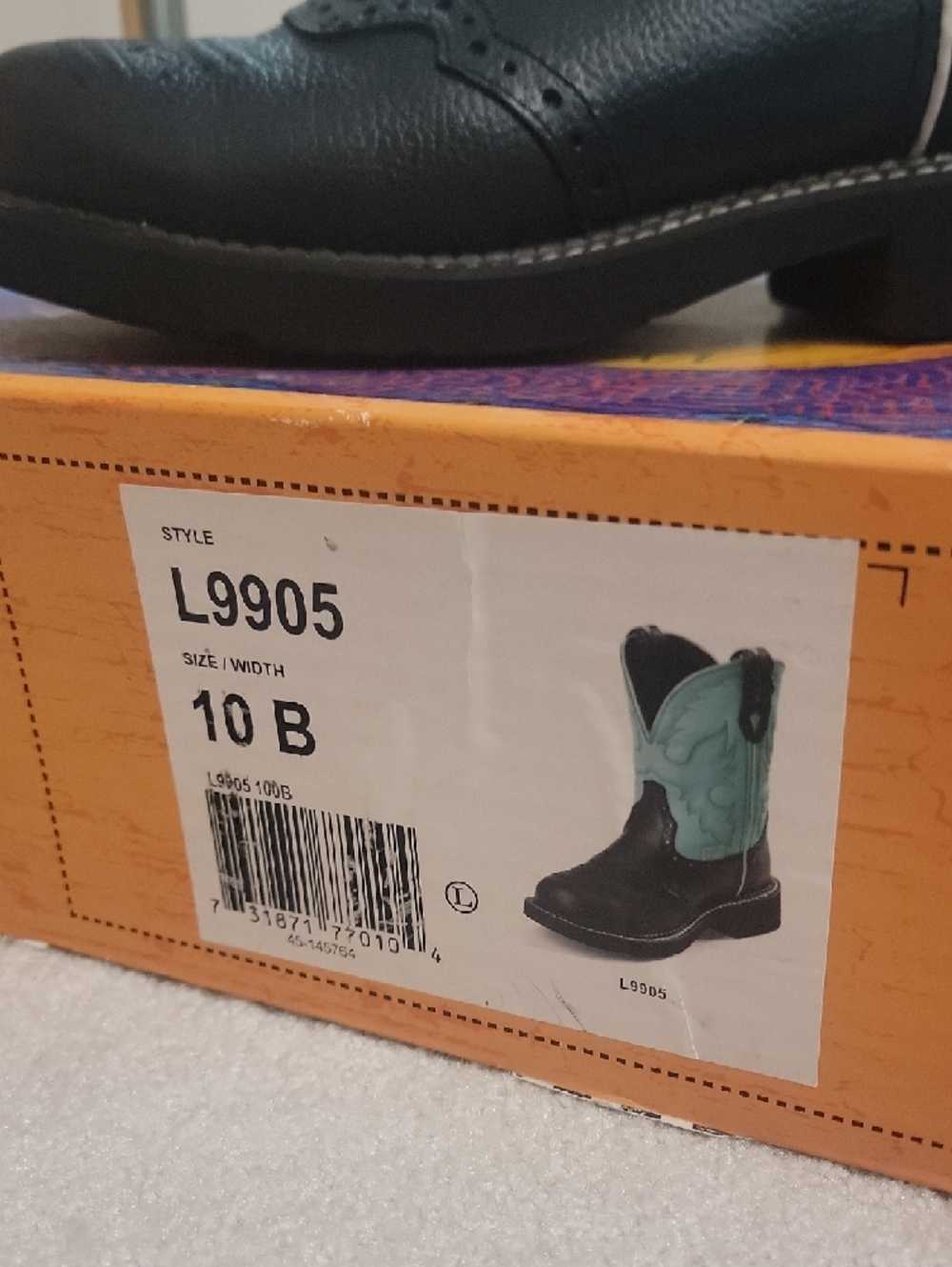 Justin- Black & Turquoise Western Cowboy Boots - Picture 2 of 4